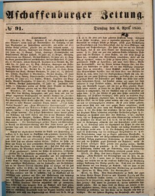 Aschaffenburger Zeitung Dienstag 2. April 1850