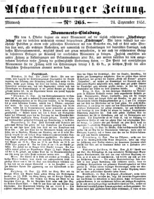 Aschaffenburger Zeitung Mittwoch 24. September 1851