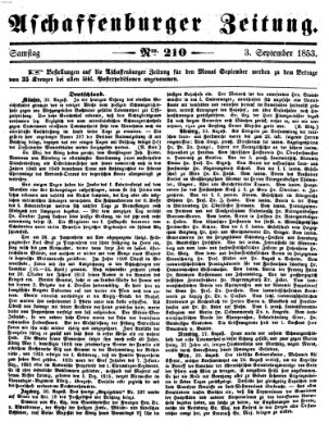 Aschaffenburger Zeitung Samstag 3. September 1853