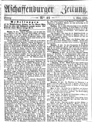 Aschaffenburger Zeitung Montag 1. März 1858