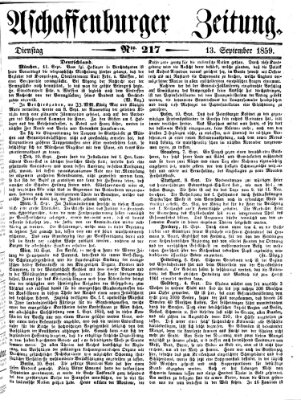 Aschaffenburger Zeitung Dienstag 13. September 1859