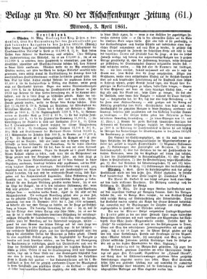 Aschaffenburger Zeitung Mittwoch 3. April 1861