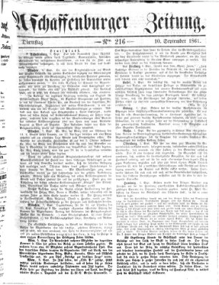 Aschaffenburger Zeitung Dienstag 10. September 1861