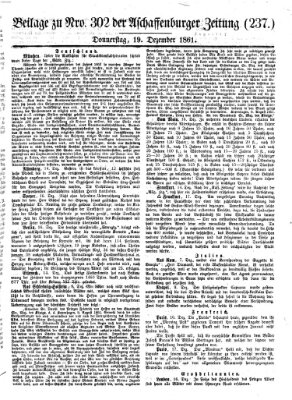 Aschaffenburger Zeitung Donnerstag 19. Dezember 1861