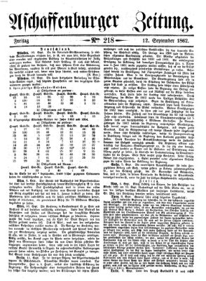 Aschaffenburger Zeitung Freitag 12. September 1862