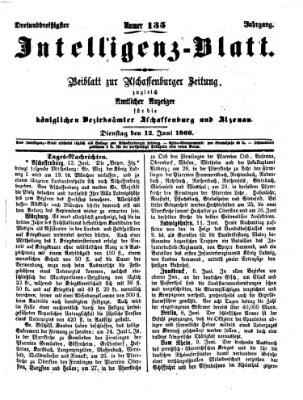 Aschaffenburger Zeitung. Intelligenz-Blatt : Beiblatt zur Aschaffenburger Zeitung ; zugleich amtlicher Anzeiger für die K. Bezirksämter Aschaffenburg, Alzenau und Obernburg (Aschaffenburger Zeitung) Dienstag 12. Juni 1866