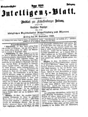 Aschaffenburger Zeitung. Intelligenz-Blatt : Beiblatt zur Aschaffenburger Zeitung ; zugleich amtlicher Anzeiger für die K. Bezirksämter Aschaffenburg, Alzenau und Obernburg (Aschaffenburger Zeitung) Freitag 28. September 1866