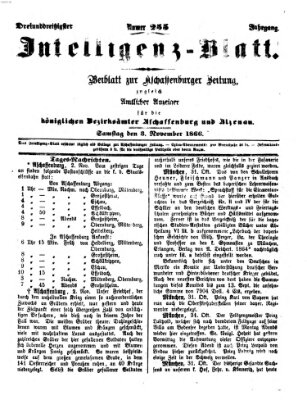 Aschaffenburger Zeitung. Intelligenz-Blatt : Beiblatt zur Aschaffenburger Zeitung ; zugleich amtlicher Anzeiger für die K. Bezirksämter Aschaffenburg, Alzenau und Obernburg (Aschaffenburger Zeitung) Samstag 3. November 1866