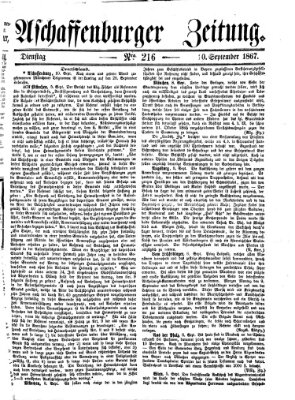 Aschaffenburger Zeitung Dienstag 10. September 1867