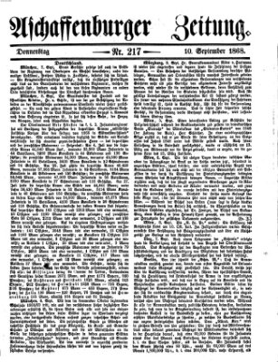 Aschaffenburger Zeitung Donnerstag 10. September 1868