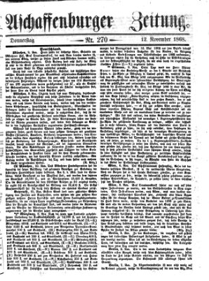 Aschaffenburger Zeitung Donnerstag 12. November 1868