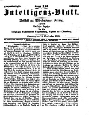 Aschaffenburger Zeitung. Intelligenz-Blatt : Beiblatt zur Aschaffenburger Zeitung ; zugleich amtlicher Anzeiger für die K. Bezirksämter Aschaffenburg, Alzenau und Obernburg (Aschaffenburger Zeitung) Samstag 12. September 1868