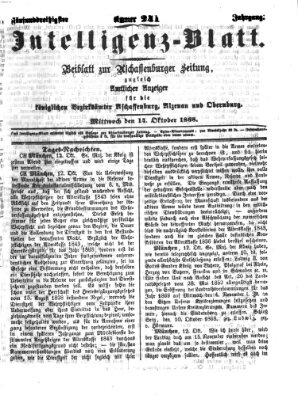 Aschaffenburger Zeitung. Intelligenz-Blatt : Beiblatt zur Aschaffenburger Zeitung ; zugleich amtlicher Anzeiger für die K. Bezirksämter Aschaffenburg, Alzenau und Obernburg (Aschaffenburger Zeitung) Mittwoch 14. Oktober 1868