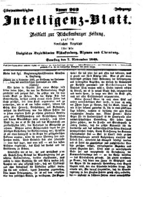 Aschaffenburger Zeitung. Intelligenz-Blatt : Beiblatt zur Aschaffenburger Zeitung ; zugleich amtlicher Anzeiger für die K. Bezirksämter Aschaffenburg, Alzenau und Obernburg (Aschaffenburger Zeitung) Samstag 7. November 1868