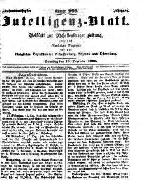 Aschaffenburger Zeitung. Intelligenz-Blatt : Beiblatt zur Aschaffenburger Zeitung ; zugleich amtlicher Anzeiger für die K. Bezirksämter Aschaffenburg, Alzenau und Obernburg (Aschaffenburger Zeitung) Samstag 19. Dezember 1868