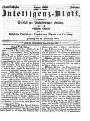 Aschaffenburger Zeitung. Intelligenz-Blatt : Beiblatt zur Aschaffenburger Zeitung ; zugleich amtlicher Anzeiger für die K. Bezirksämter Aschaffenburg, Alzenau und Obernburg (Aschaffenburger Zeitung) Dienstag 22. Dezember 1868