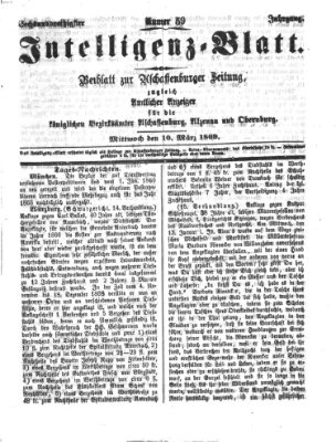 Aschaffenburger Zeitung. Intelligenz-Blatt : Beiblatt zur Aschaffenburger Zeitung ; zugleich amtlicher Anzeiger für die K. Bezirksämter Aschaffenburg, Alzenau und Obernburg (Aschaffenburger Zeitung) Mittwoch 10. März 1869