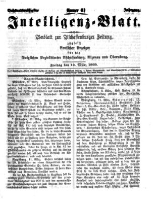 Aschaffenburger Zeitung. Intelligenz-Blatt : Beiblatt zur Aschaffenburger Zeitung ; zugleich amtlicher Anzeiger für die K. Bezirksämter Aschaffenburg, Alzenau und Obernburg (Aschaffenburger Zeitung) Freitag 12. März 1869