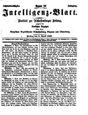 Aschaffenburger Zeitung. Intelligenz-Blatt : Beiblatt zur Aschaffenburger Zeitung ; zugleich amtlicher Anzeiger für die K. Bezirksämter Aschaffenburg, Alzenau und Obernburg (Aschaffenburger Zeitung) Freitag 9. April 1869