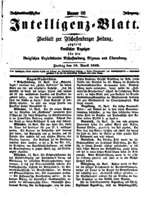 Aschaffenburger Zeitung. Intelligenz-Blatt : Beiblatt zur Aschaffenburger Zeitung ; zugleich amtlicher Anzeiger für die K. Bezirksämter Aschaffenburg, Alzenau und Obernburg (Aschaffenburger Zeitung) Freitag 16. April 1869