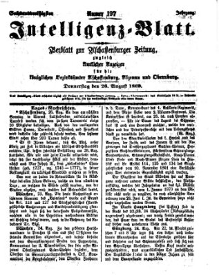 Aschaffenburger Zeitung. Intelligenz-Blatt : Beiblatt zur Aschaffenburger Zeitung ; zugleich amtlicher Anzeiger für die K. Bezirksämter Aschaffenburg, Alzenau und Obernburg (Aschaffenburger Zeitung) Donnerstag 26. August 1869