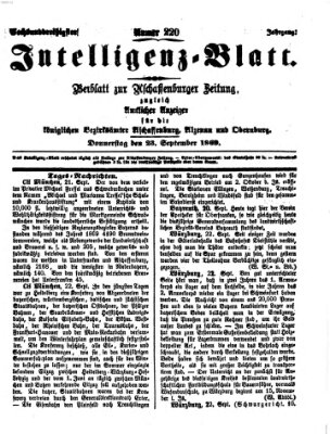 Aschaffenburger Zeitung. Intelligenz-Blatt : Beiblatt zur Aschaffenburger Zeitung ; zugleich amtlicher Anzeiger für die K. Bezirksämter Aschaffenburg, Alzenau und Obernburg (Aschaffenburger Zeitung) Donnerstag 23. September 1869
