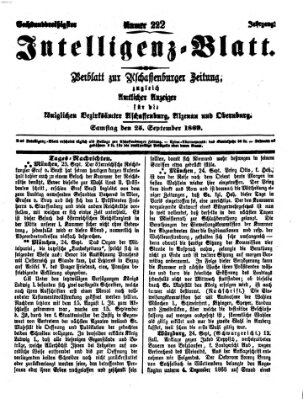 Aschaffenburger Zeitung. Intelligenz-Blatt : Beiblatt zur Aschaffenburger Zeitung ; zugleich amtlicher Anzeiger für die K. Bezirksämter Aschaffenburg, Alzenau und Obernburg (Aschaffenburger Zeitung) Samstag 25. September 1869