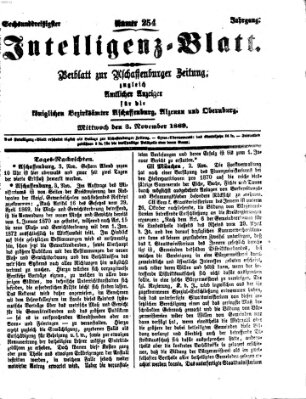 Aschaffenburger Zeitung. Intelligenz-Blatt : Beiblatt zur Aschaffenburger Zeitung ; zugleich amtlicher Anzeiger für die K. Bezirksämter Aschaffenburg, Alzenau und Obernburg (Aschaffenburger Zeitung) Mittwoch 3. November 1869