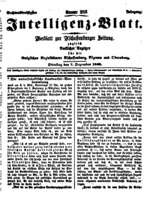 Aschaffenburger Zeitung. Intelligenz-Blatt : Beiblatt zur Aschaffenburger Zeitung ; zugleich amtlicher Anzeiger für die K. Bezirksämter Aschaffenburg, Alzenau und Obernburg (Aschaffenburger Zeitung) Dienstag 7. Dezember 1869