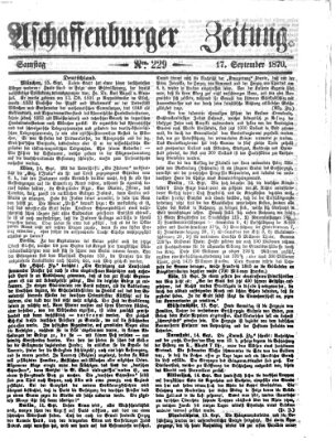 Aschaffenburger Zeitung Samstag 17. September 1870