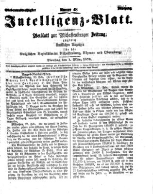 Aschaffenburger Zeitung. Intelligenz-Blatt : Beiblatt zur Aschaffenburger Zeitung ; zugleich amtlicher Anzeiger für die K. Bezirksämter Aschaffenburg, Alzenau und Obernburg (Aschaffenburger Zeitung) Dienstag 1. März 1870