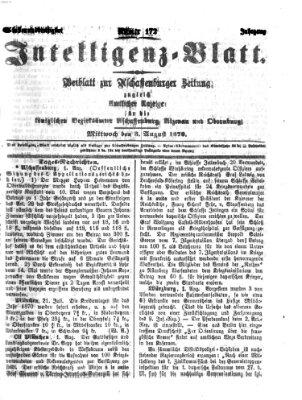 Aschaffenburger Zeitung. Intelligenz-Blatt : Beiblatt zur Aschaffenburger Zeitung ; zugleich amtlicher Anzeiger für die K. Bezirksämter Aschaffenburg, Alzenau und Obernburg (Aschaffenburger Zeitung) Mittwoch 3. August 1870