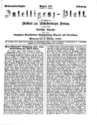 Aschaffenburger Zeitung. Intelligenz-Blatt : Beiblatt zur Aschaffenburger Zeitung ; zugleich amtlicher Anzeiger für die K. Bezirksämter Aschaffenburg, Alzenau und Obernburg (Aschaffenburger Zeitung) Mittwoch 5. Oktober 1870