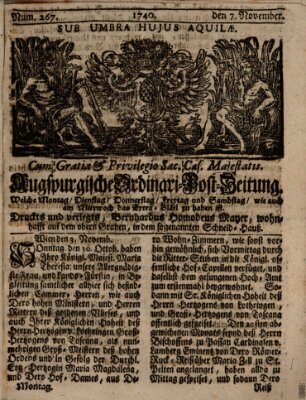 Augspurgische Ordinari-Post-Zeitung (Augsburger Postzeitung) Montag 7. November 1740