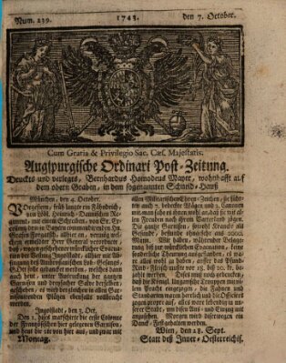 Augspurgische Ordinari-Post-Zeitung (Augsburger Postzeitung) Montag 7. Oktober 1743