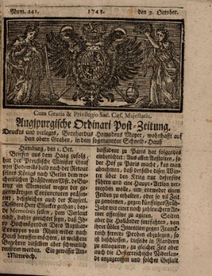 Augspurgische Ordinari-Post-Zeitung (Augsburger Postzeitung) Mittwoch 9. Oktober 1743