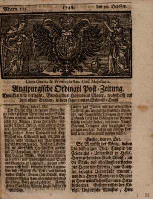 Augspurgische Ordinari-Post-Zeitung (Augsburger Postzeitung) Mittwoch 30. Oktober 1743