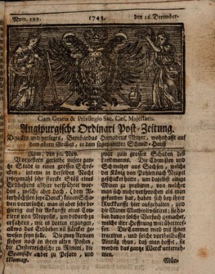 Augspurgische Ordinari-Post-Zeitung (Augsburger Postzeitung) Montag 16. Dezember 1743