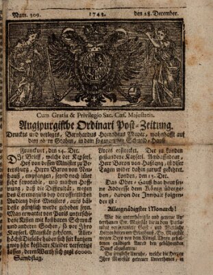 Augspurgische Ordinari-Post-Zeitung (Augsburger Postzeitung) Samstag 28. Dezember 1743