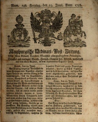 Augspurgische Ordinari-Post-Zeitung (Augsburger Postzeitung) Freitag 23. Juni 1758