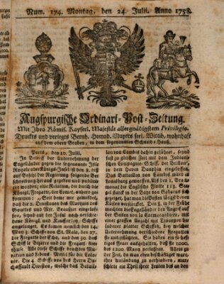 Augspurgische Ordinari-Post-Zeitung (Augsburger Postzeitung) Montag 24. Juli 1758