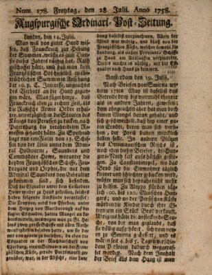 Augspurgische Ordinari-Post-Zeitung (Augsburger Postzeitung) Freitag 28. Juli 1758