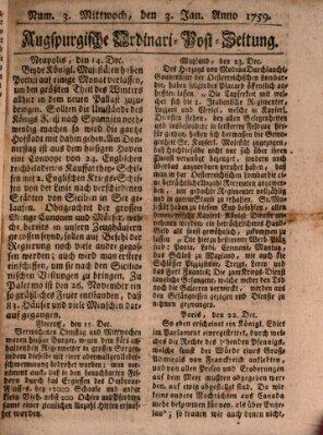 Augspurgische Ordinari-Post-Zeitung (Augsburger Postzeitung) Mittwoch 3. Januar 1759