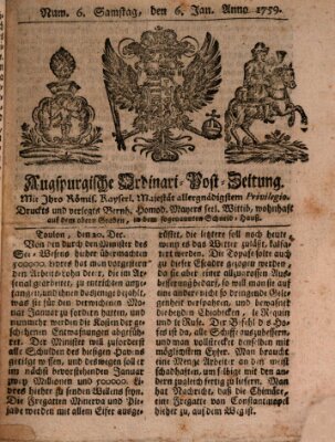 Augspurgische Ordinari-Post-Zeitung (Augsburger Postzeitung) Samstag 6. Januar 1759