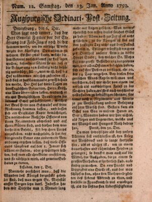 Augspurgische Ordinari-Post-Zeitung (Augsburger Postzeitung) Samstag 13. Januar 1759