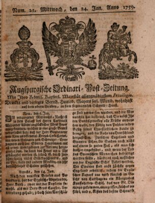 Augspurgische Ordinari-Post-Zeitung (Augsburger Postzeitung) Mittwoch 24. Januar 1759