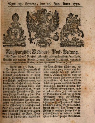 Augspurgische Ordinari-Post-Zeitung (Augsburger Postzeitung) Freitag 26. Januar 1759