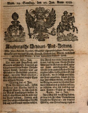 Augspurgische Ordinari-Post-Zeitung (Augsburger Postzeitung) Samstag 27. Januar 1759