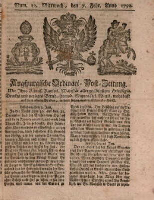 Augspurgische Ordinari-Post-Zeitung (Augsburger Postzeitung) Mittwoch 7. Februar 1759