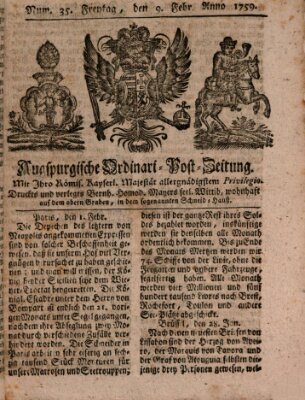 Augspurgische Ordinari-Post-Zeitung (Augsburger Postzeitung) Freitag 9. Februar 1759